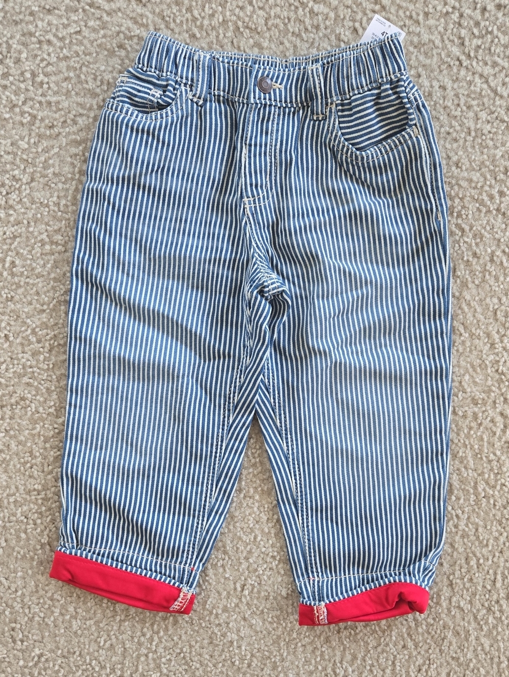 OshKosh B'gosh Blue & White Striped Pajama Bottoms with Red Cuffs